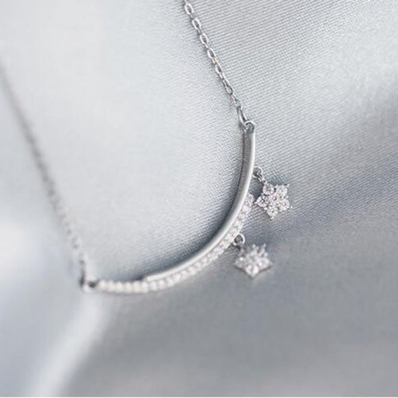 NEW 925 Sterling Silver Diamond Star Necklace - Picture 3 of 8